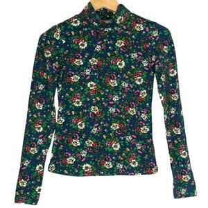 Anthropologie Maeve Blue Floral Hailey Printed Long Sleeve Turtleneck Womens XXS